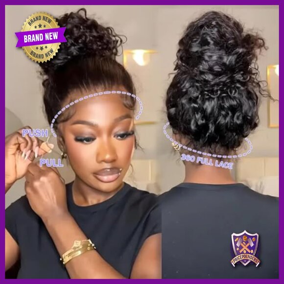 360 Lace Front Wig Human Hair 250% Density Deep Wave Glueless Drawstring main image 4